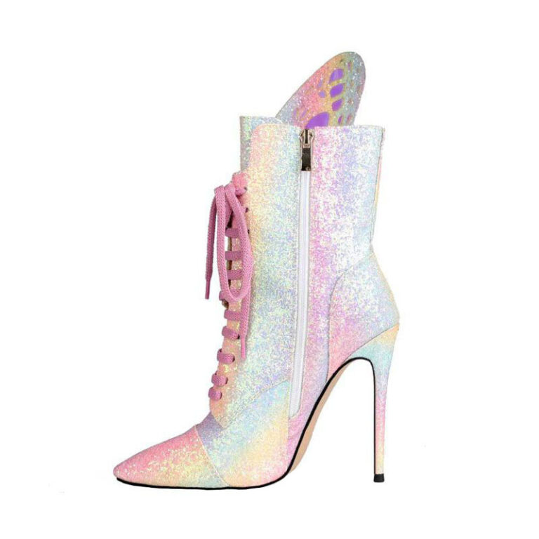 Pointed Toe Lace Butterfly Wings Color-changing Stiletto Multi-wear Trendy Boots - Image 5