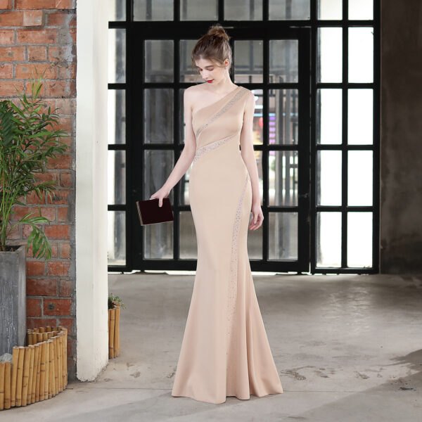 Toast Dress Bride Long One-shoulder Thank You Banquet Slim Fishtail Skirt - Image 2