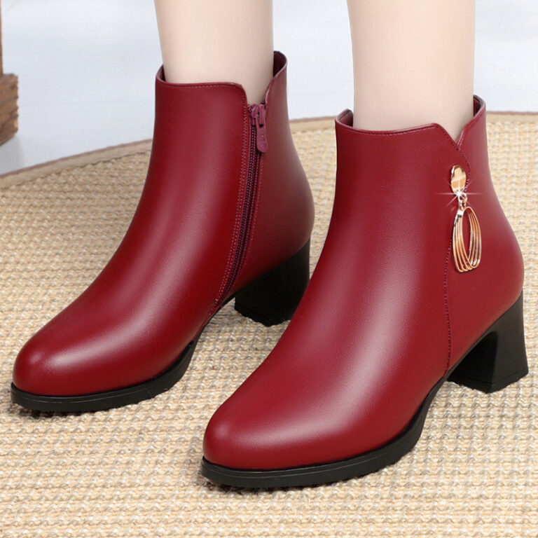 New Side Zipper Mid Heel Boots Women - Image 4