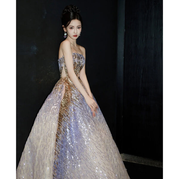 Purple Tube Top Light Miniature High-end Banquet Embossed Toast Dress - Image 5