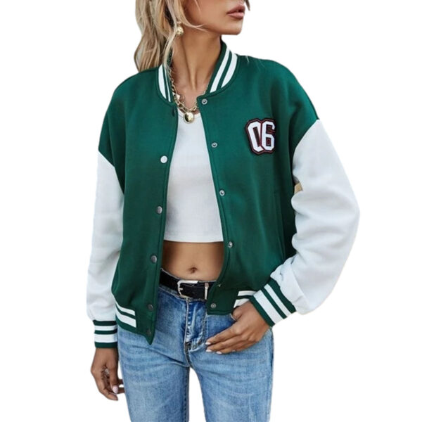 Retro Patchwork Leather Sleeve Baseball Jacket - Image 6