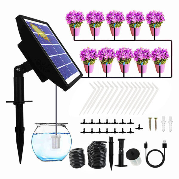 Solar Automatic Watering System IP67 Water Resistant Solar Automatic Drip Irrigation Kit System with Anti Siphoning