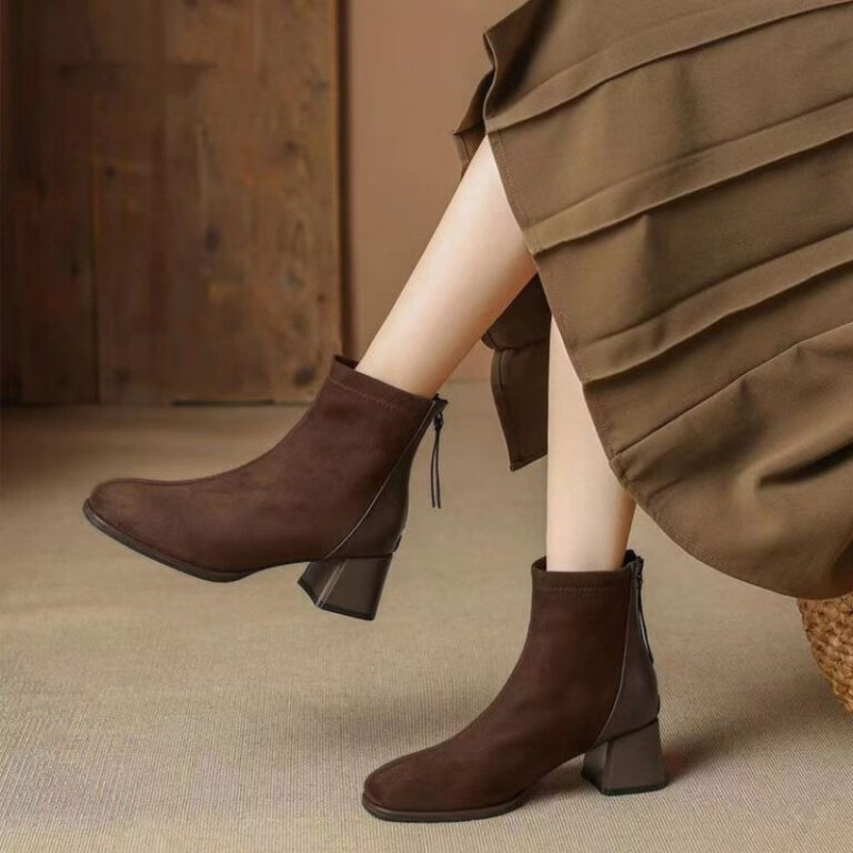 French Style Suede Boots Chunky Heel Thin Women's - Image 8