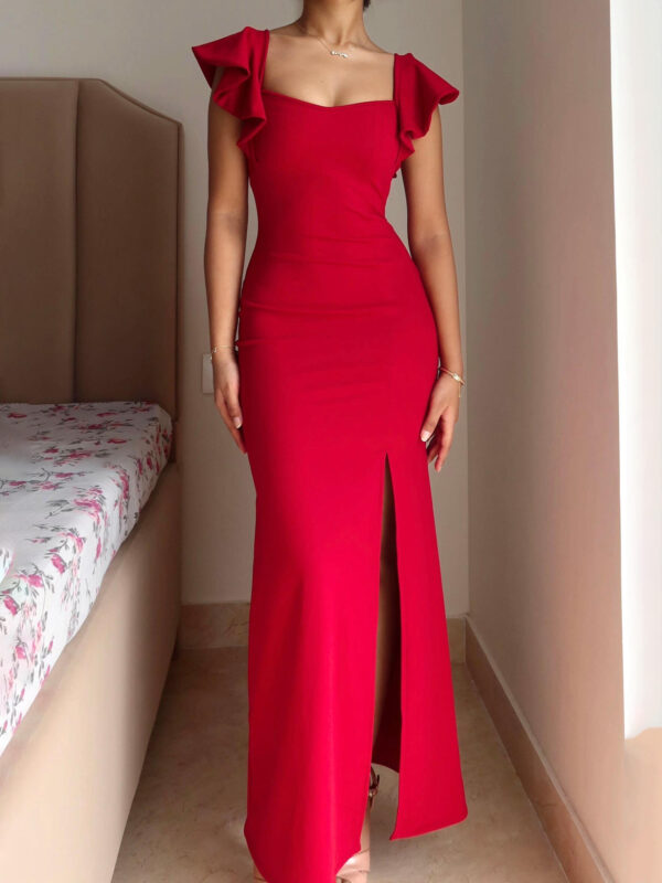 Solid Color Long Slit Dress - Image 5