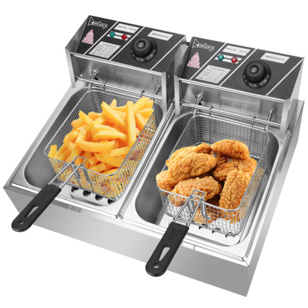 Electric Fryer Silver Stainless Steel Double Cylinder - Image 5