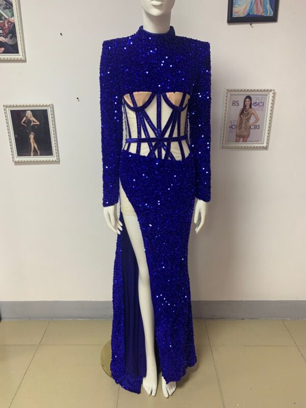 Blue Siren Ji Sequin See-through Dress With High Slit - Image 2