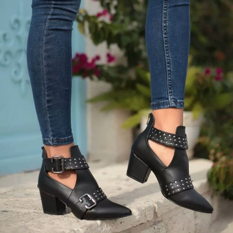 Pointed Toe Plus Size Rivet Short Boots Women - Image 3