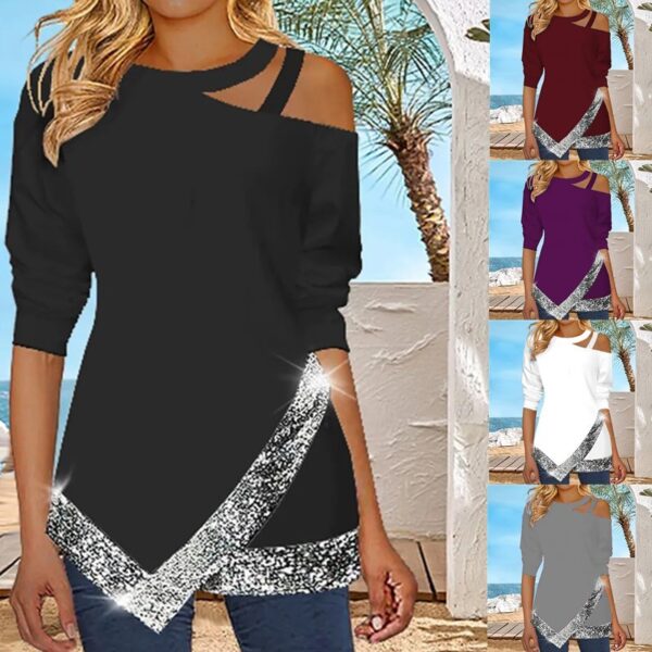 New Strapless Irregular Sequins Long Sleeve Casual Top