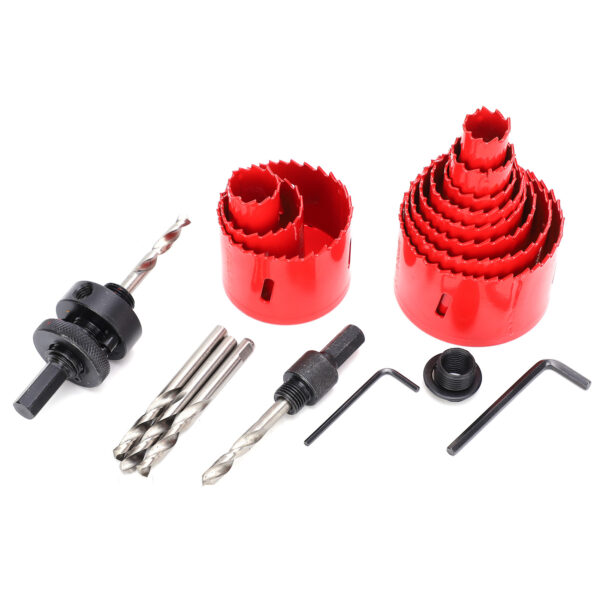 17Pcs BiMetal Hole Saw Set Red High Speed Steel Woodworking Holes Opener Drilling Tools - Image 6