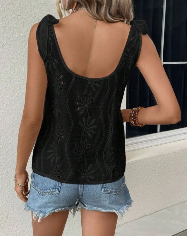 Women's Solid Color Embroidered Jacquard Lace-up Vest - Image 3