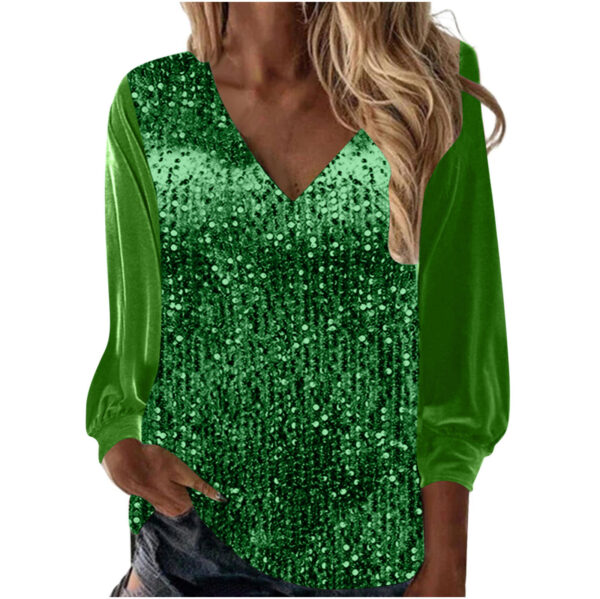 Women's V-neck Loose Gold Velvet Sequined Long Sleeve - Image 3