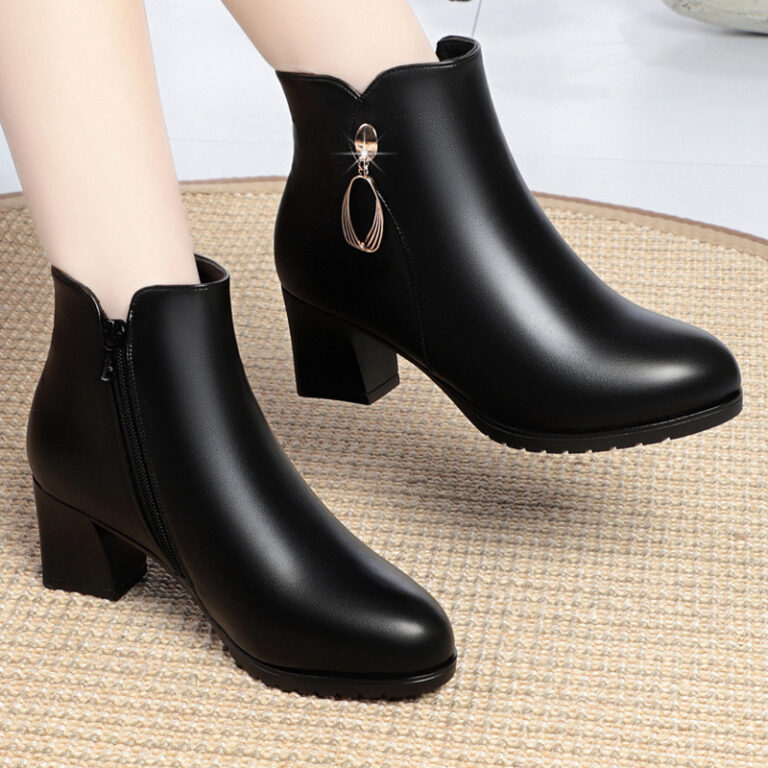 New Side Zipper Mid Heel Boots Women - Image 3