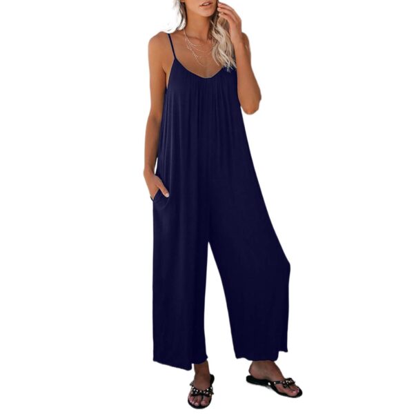 Women's Fashion Solid Color Pocket Loose Casual Sling Jumpsuit - Image 10