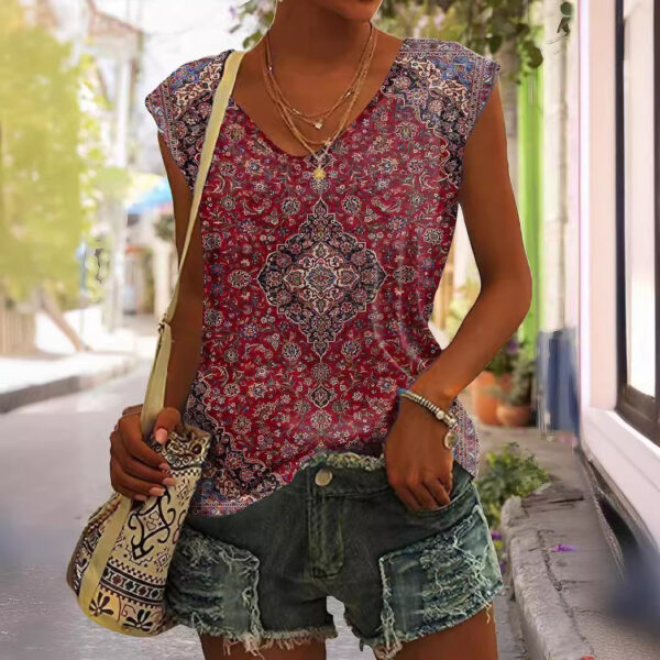 Printed Sleeveless Loose T-shirt Summer Women - Image 5