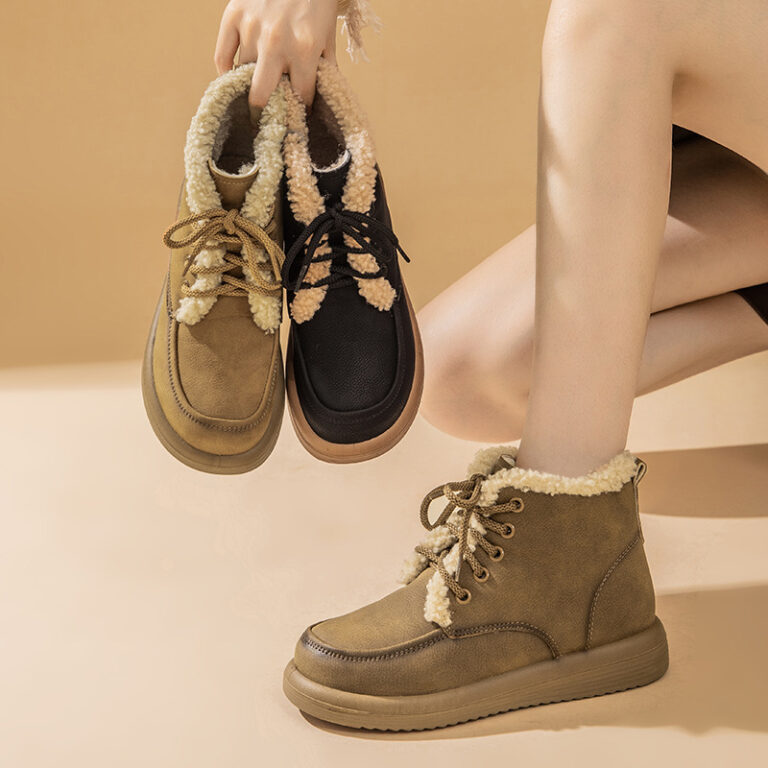 Lace-up Plush Snow Boots Winter Warm Fleece Flat Shoes For Women Fashion Casual Ankle Boot - Image 10