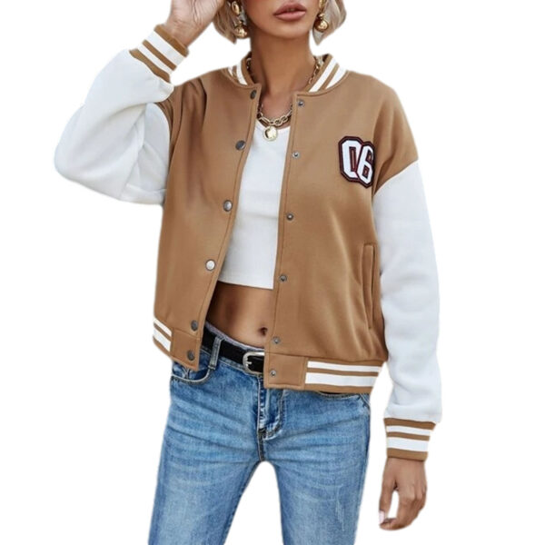 Retro Patchwork Leather Sleeve Baseball Jacket - Image 7