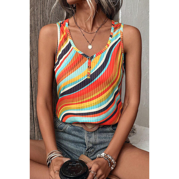 Women's Fashionable Colorful Striped Sleeveless Top - Image 7