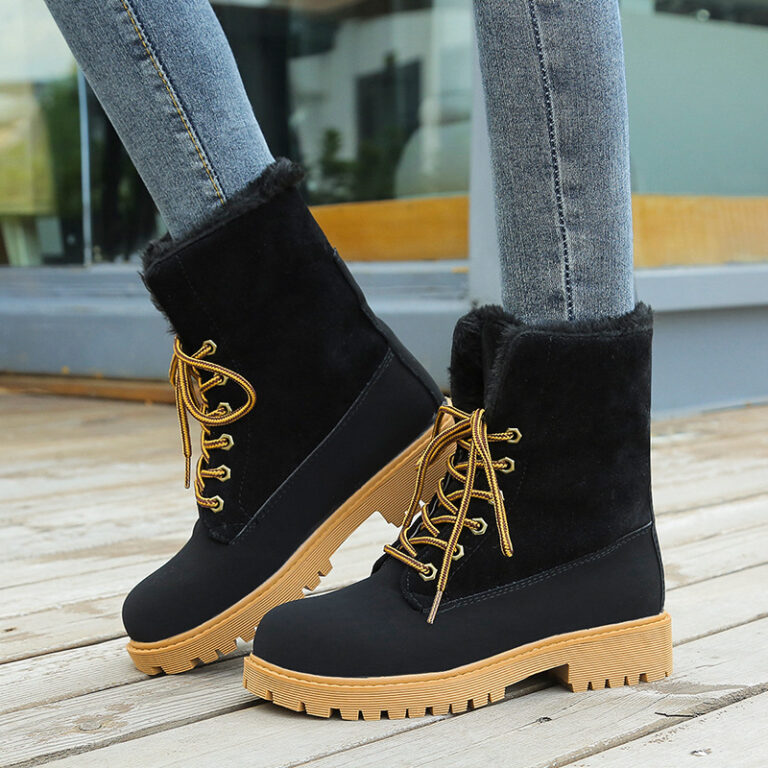 European and American round toe lace low heel snow boots - Image 3