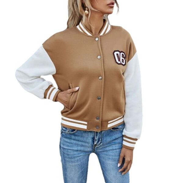 Retro Patchwork Leather Sleeve Baseball Jacket - Image 4