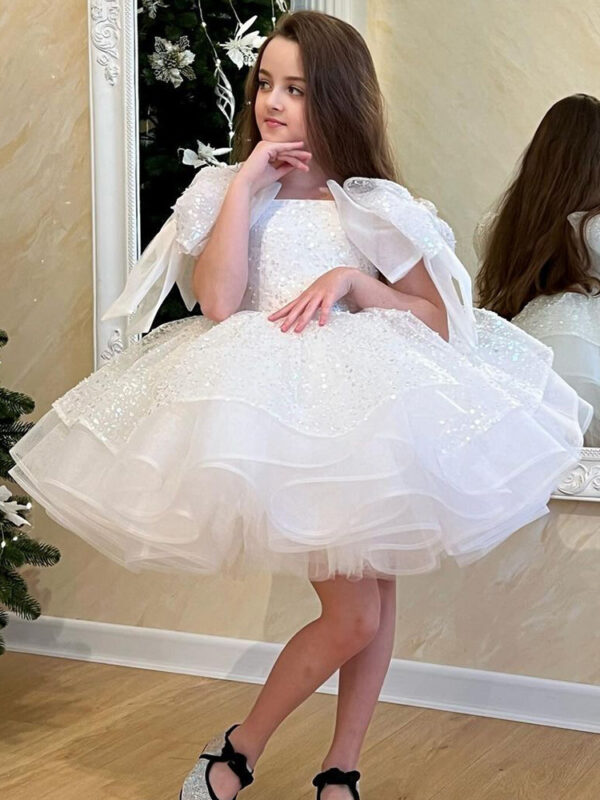 Girls' White Birthday Party Formal Dress Skirt - Image 7