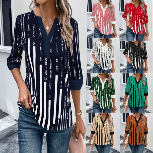 Double Matching Contrast Color Positioning Flower Half-sleeve Shirt Women's Top