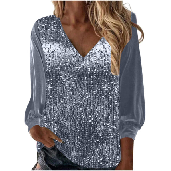 Women's V-neck Loose Gold Velvet Sequined Long Sleeve - Image 6