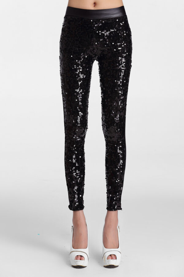 High Elastic Large Size Sequined Leggings - Image 4