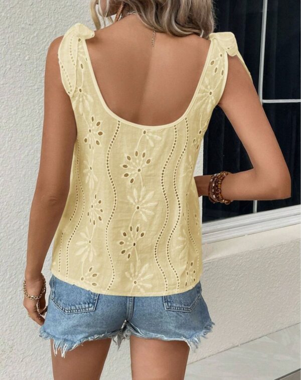 Women's Solid Color Embroidered Jacquard Lace-up Vest - Image 7