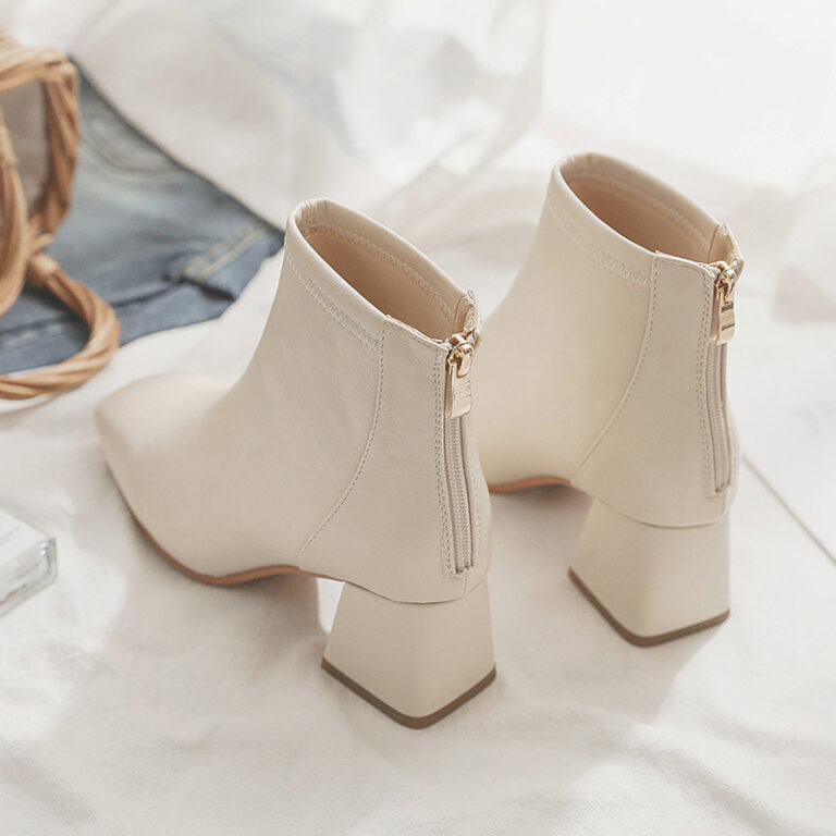 Fashion Female Mid-Heel Thick-Heel White Boots - Image 3