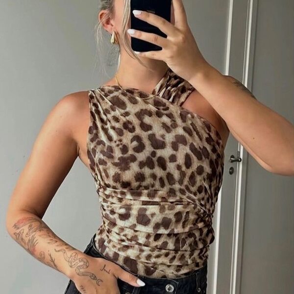 Women's Leopard Print T-shirt Slim Fit Jumpsuit