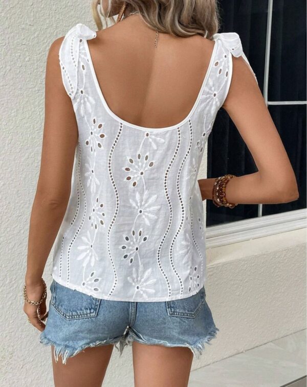 Women's Solid Color Embroidered Jacquard Lace-up Vest - Image 5