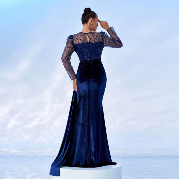 Mesh Sequins Velvet Banquet Fishtail Evening Dress - Image 5