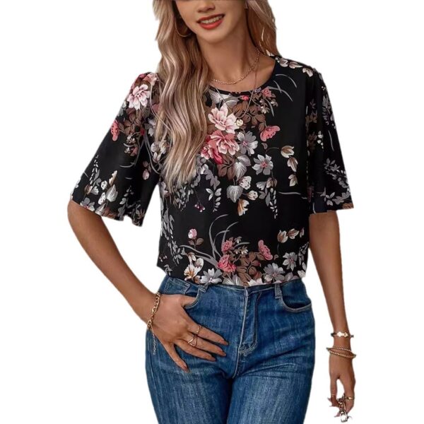 Ladies New Floral Print Short Sleeve Shirt - Image 6