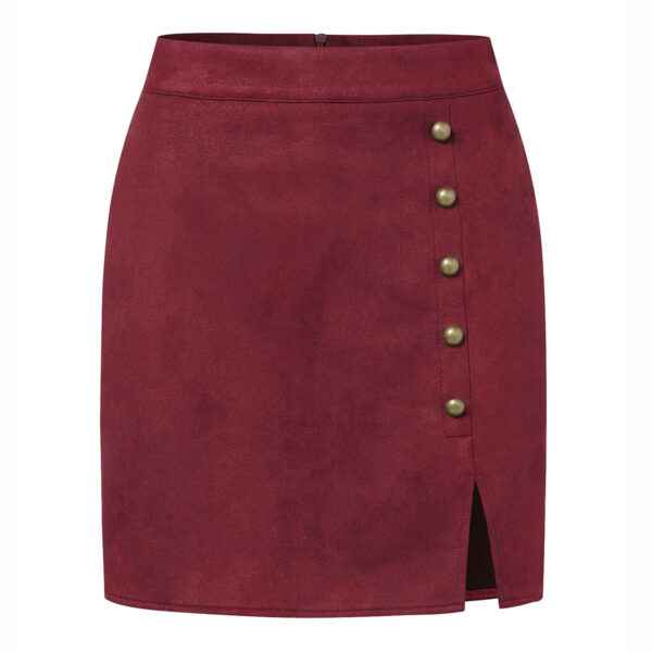 Women's Solid Color Suede High Waist Metal Buckle Skirt - Image 8