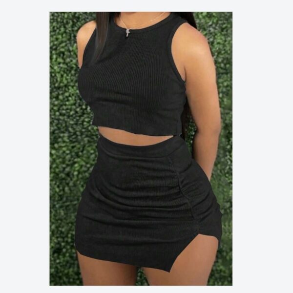 Ladies' Ribbed Crop Top And Bodycon Skirt Set - Image 2