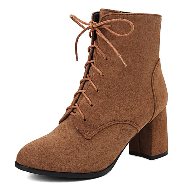 Frosted Short Boots Front Lace-up Chunky Heel - Image 2