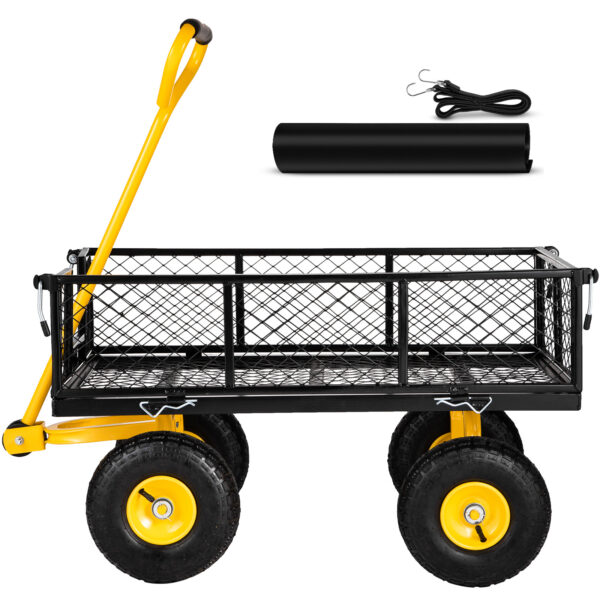 VEVOR Steel Garden Cart, Heavy Duty 900 Lbs Capacity, With Removable Mesh Sides To Convert Into Flatbed, Utility Metal Wagon With Rotating Handle And 10 In Tires, Perfect For Garden, Farm, Yard - Image 9