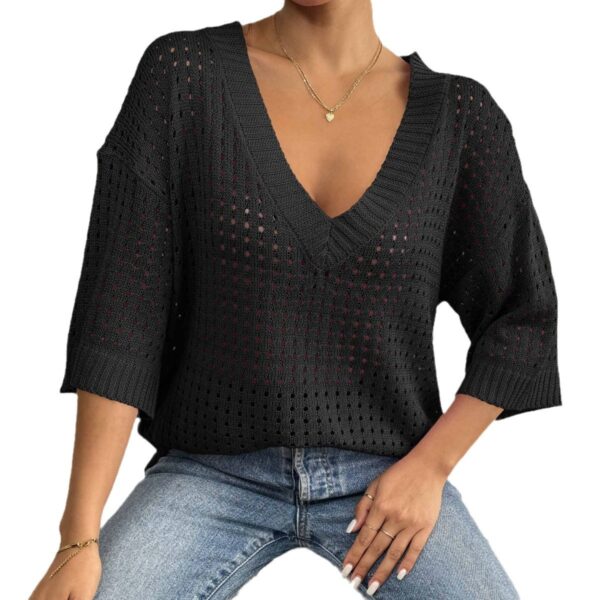 Top Women's Hollow Woven V-neck - Image 8