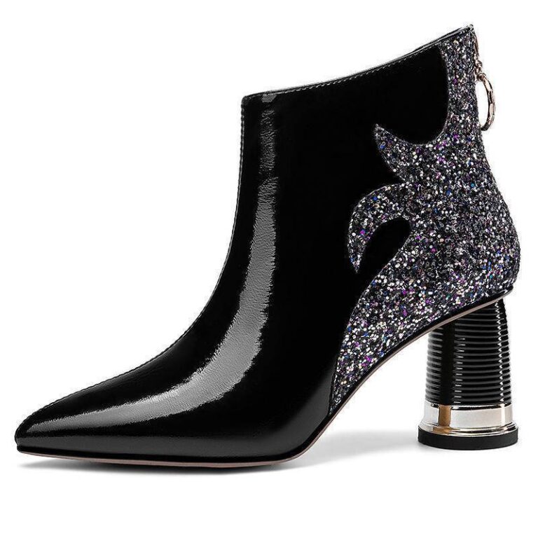 Real Soft Leather High-heeled Rhinestone Pointed Toe Boots - Image 2