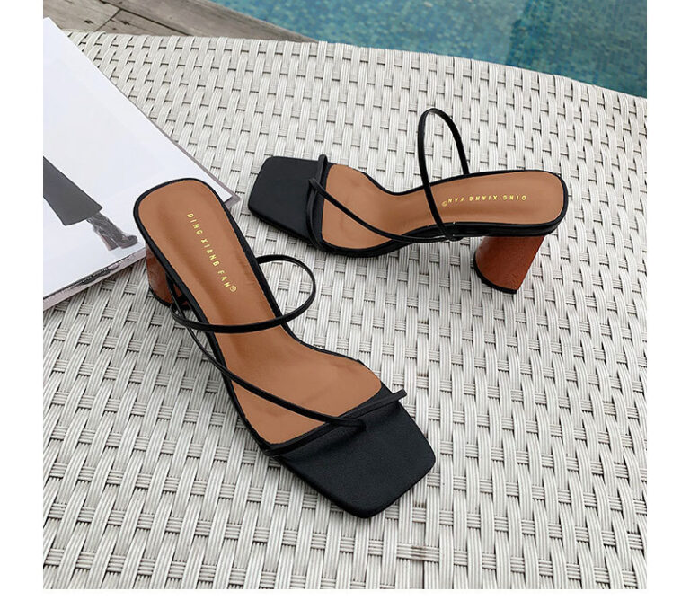 Square toe  thin strap chunky heel sandals - Image 6