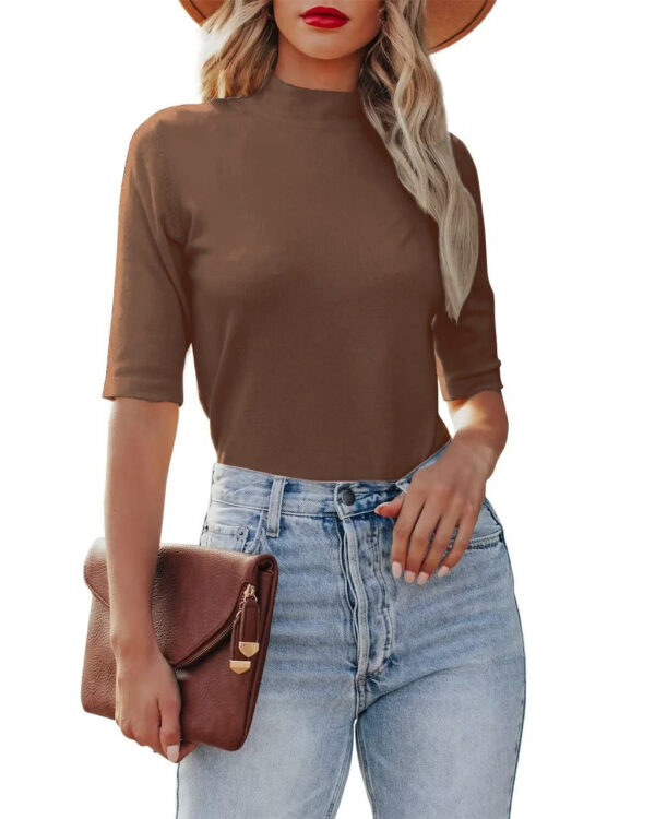 Off-the-shoulder Short Knitted Tight Stretch Short Sleeve Women - Image 4