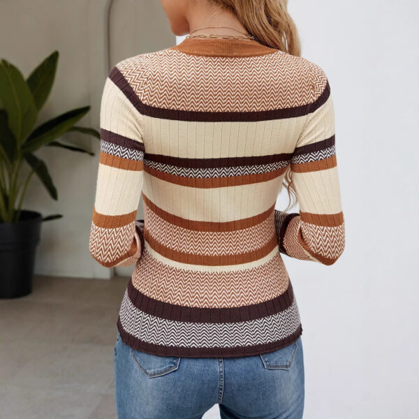 Contrast Color Striped Thread Top Fashion Sweater Women's - Image 4