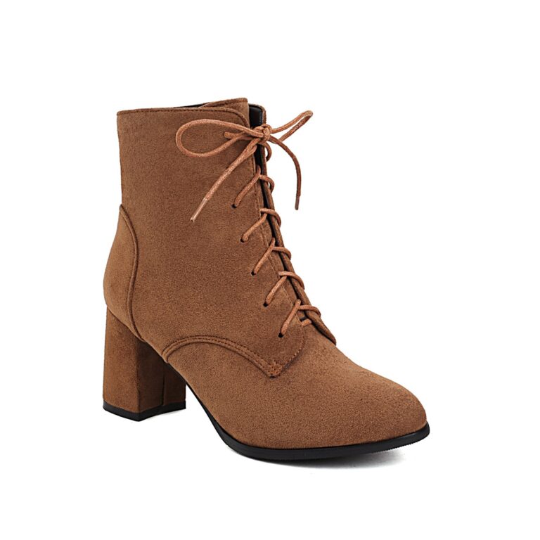 Frosted Short Boots Front Lace-up Chunky Heel - Image 3