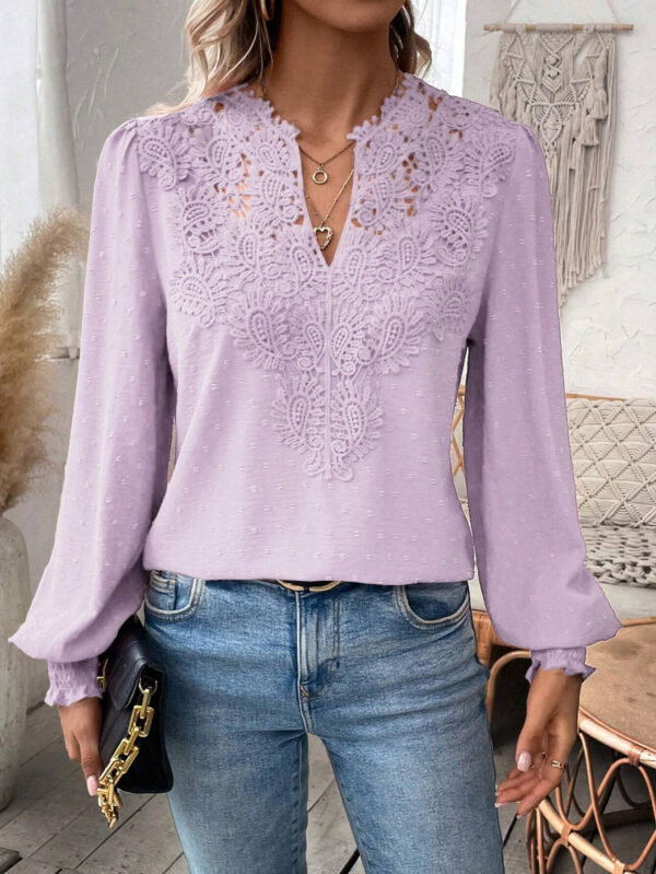 Lace Solid Color Long Sleeve Casual Women's Top - Image 2