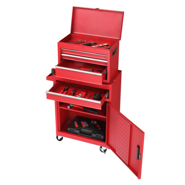 4 Drawer Cabinet With Lock, 330lb Steel, Service Tool Cart Red - Image 9