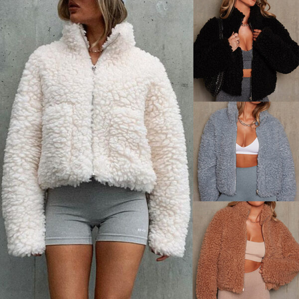 Fashion Cashmere Cardigan Short Jacket Lamb Wool Coat Women - Image 6