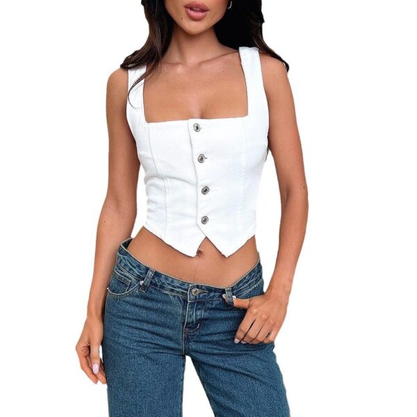 Women's Denim Breasted Spaghetti-strap Strap Top - Image 4