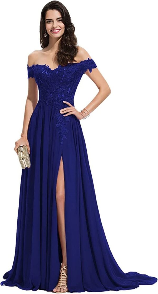 Women's Off-shoulder Shoulder-baring Long Prom Dress Slit Lace - Image 5