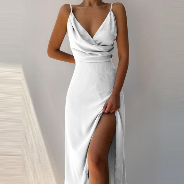 V-neck Slip Dress Low Cut Printed Slit Dress - Image 7