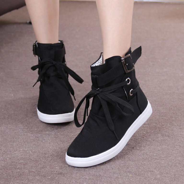 High-Top Shoes, Soft-Soled Shoes, Round Toe Lace-Up Student Flat-Bottomed Casual Women'S Short Boots - Image 3